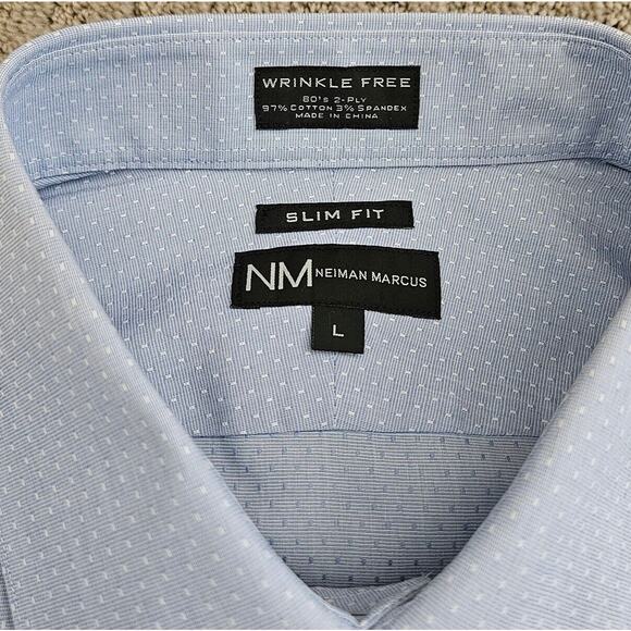 Neiman Marcus (Mens Large) Slim Fit Blue Long-Sleeve Button Dress Shirt Stretch - Picture 2 of 7